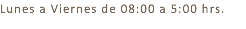 Lunes a Viernes de 08:00 a 5:00 hrs.